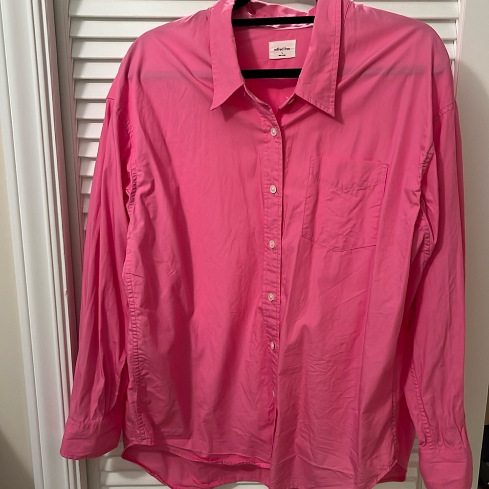 Aritzia Wilfred Free Pink Poplin Button Up Size Small